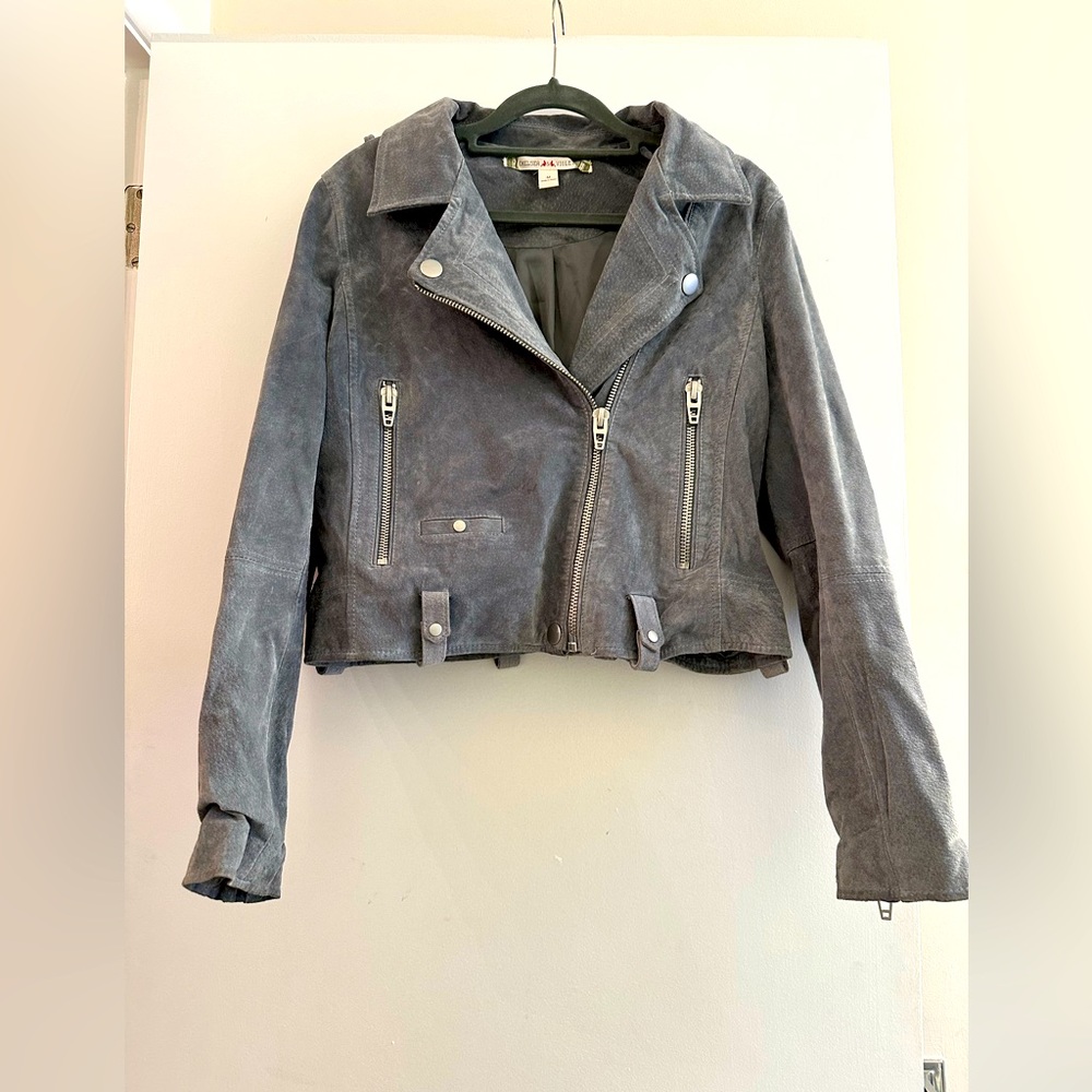 Chelsea & Violet Gray Suede Leather Moto Motorcycle Jacket Women’s Lined size M
